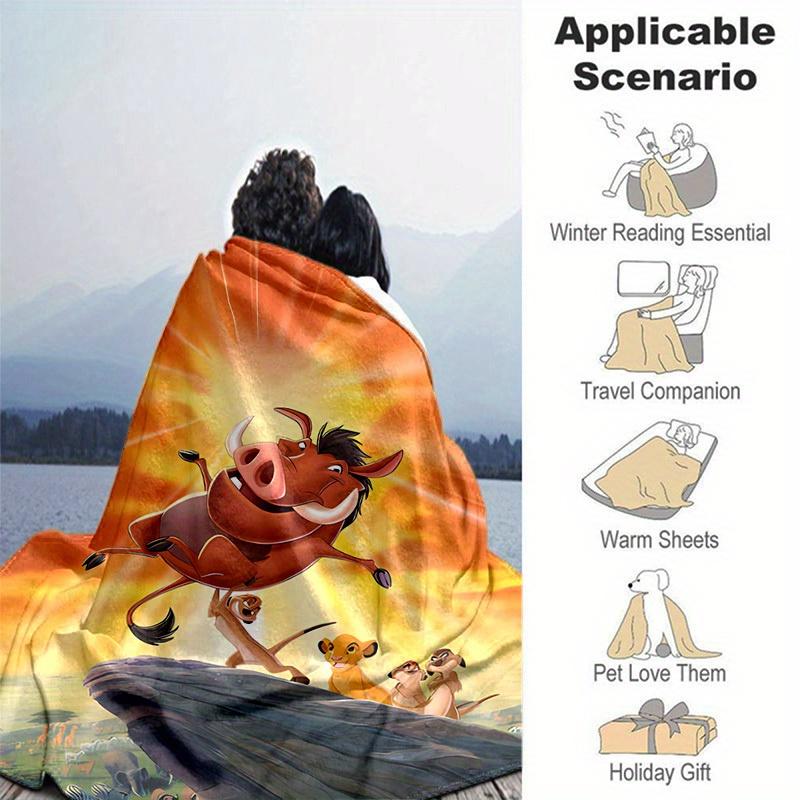 1pc. Cartoon Lion King Simba Timon Pumbaa Blanket, Soft Warm Throw Blankets for Bed Couch Sofa, Suitable for All Seasons, Perfect Home Decor
