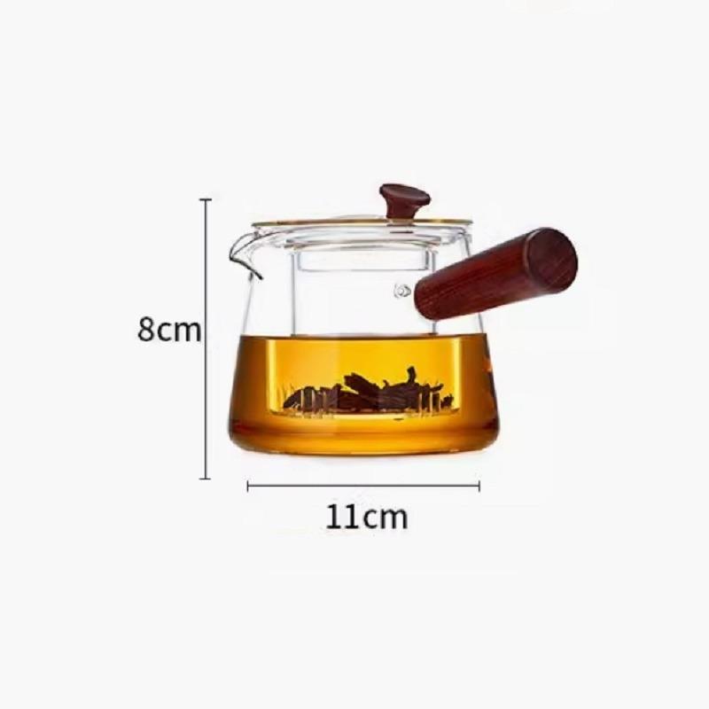 CMGF-Tea Kettle, Side Handle Glass Tea Kettle, Thickened High Temperature Resistant Tea Cooker Tea Kettle with Wooden Handle