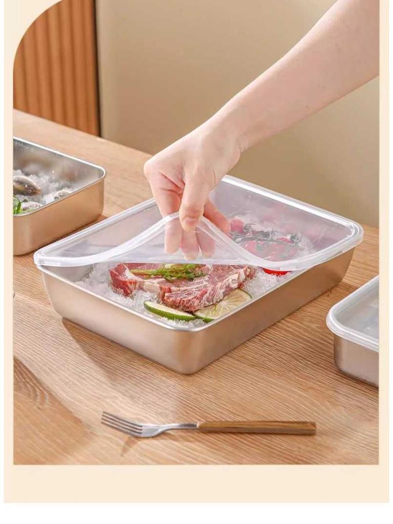 Food Grade 304 Stainless Steel Square Prep Dish with Lid