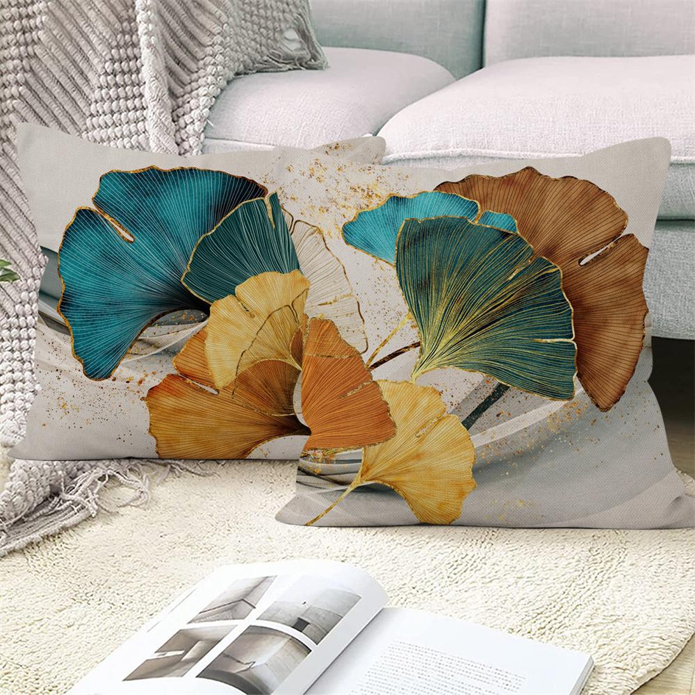 Gold Green Printed Pillowcase Car Sofa Home Decor Modern  Ginkgo Leaf  Decorative Cushion Cover
