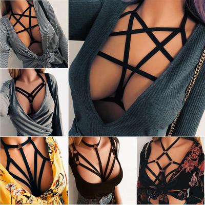 Fashion  Women's Sexy Black Lingerie Hollow Caged Harness Bra Tops Push Up Bralette Bustier Belt Bra