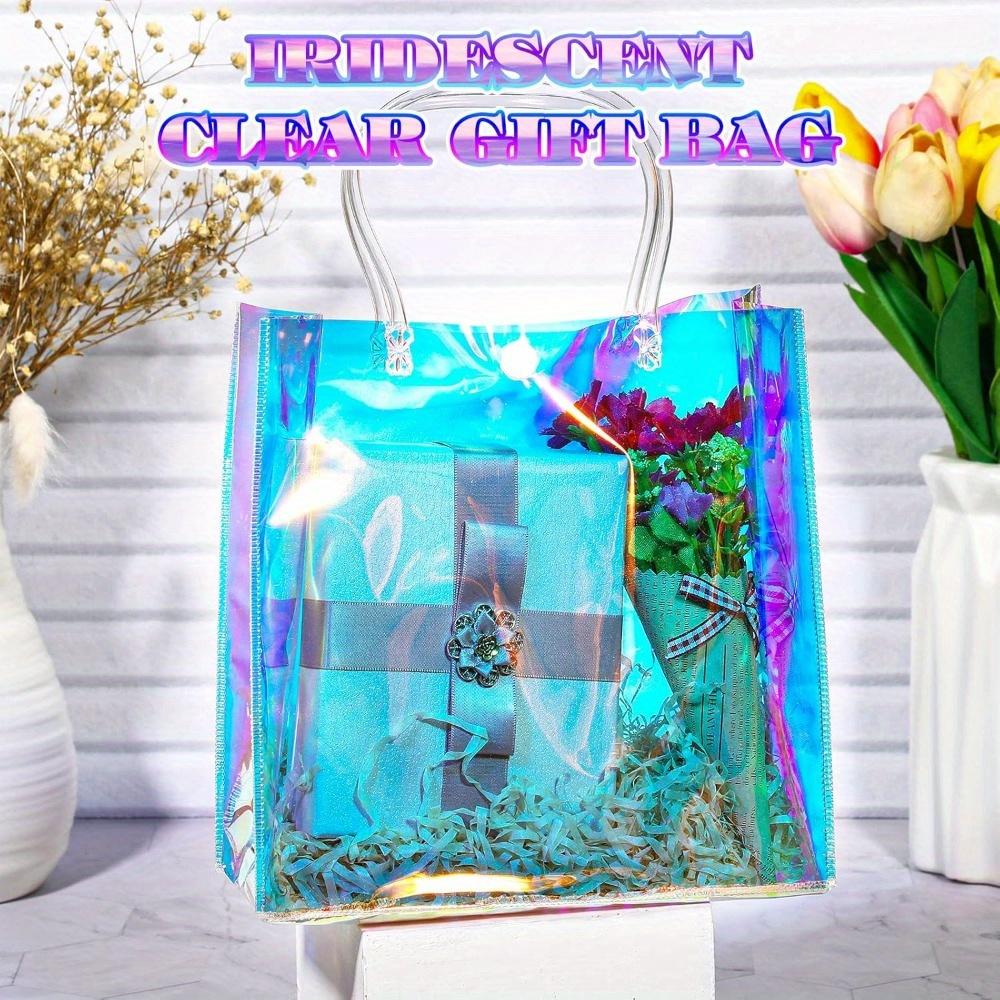 5pcs Small Gift Bag Reusable Iridescent Clear Bags Goodie Holder with Handles for Shopping Christmas Party Favor Shopping Bags Handbags Gift Bags