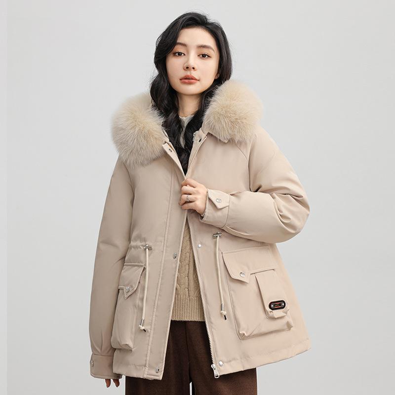Disassemble the Liner, Wear Three Clothes In Autumn and Winter, Parker Small Down Cotton Clothes, Women's Big Fur Collar, Waist and Thin Coat.