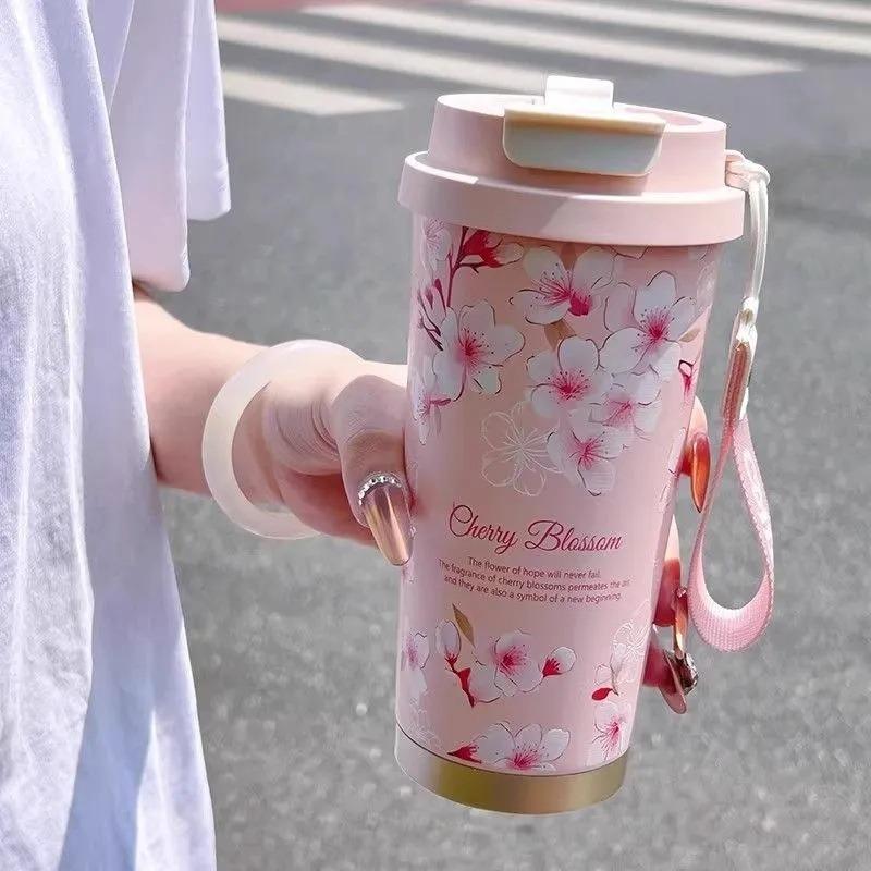 Spot Hot Sale Lily of the Valley Coffee Cup Stainless Steel Thermos Cup High Value Double Drink Straw Cup Logo