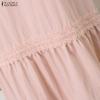 ZANZEA Womens Lace Patchwork Casual Round Neck Short Sleeve Elegant Dress