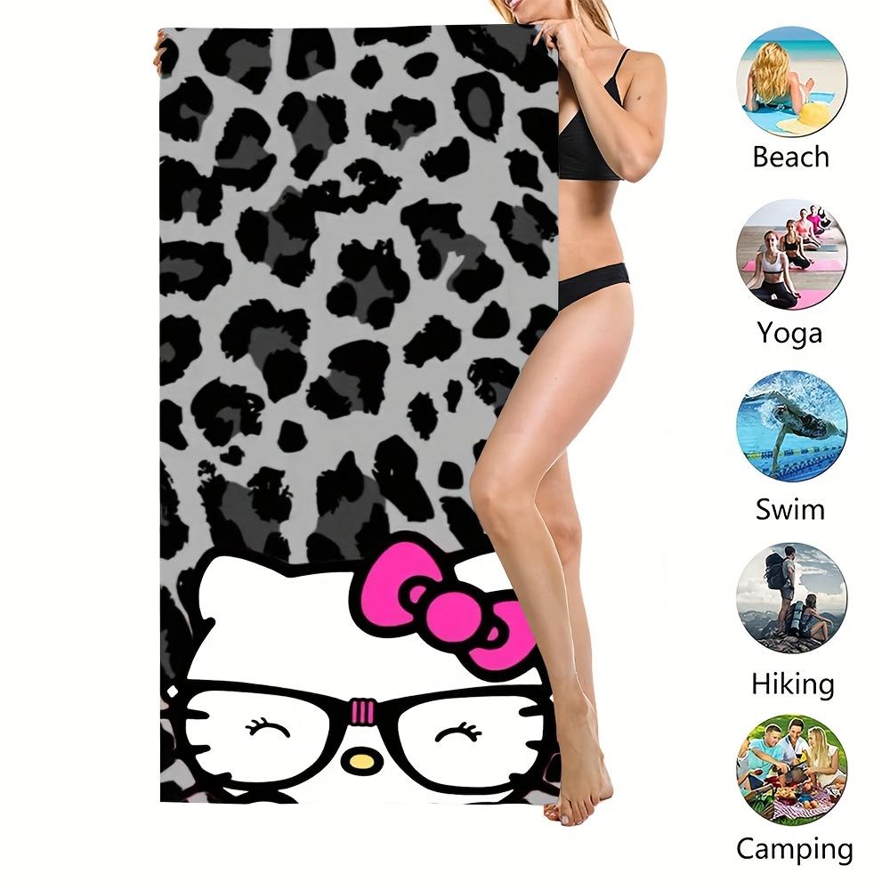 1Pc Sanrio Hello Kitty Leopard Print Beach Towel Polyester Quick Dry Lightweight Soft Towel For Swimming Surfing Camping Travel