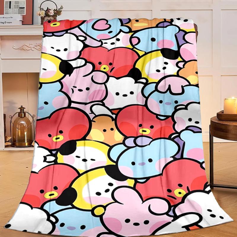1PC Colorful Cartoon kpop Flannel Blanket Gift, Suitable for Both Men And Women, Soft Ideal for Beds And Sofa, Birthday Or Christmas Gift