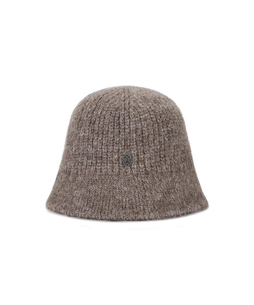 Bajal Va Curved Oval Metal Washed Knit Bucket Hat Brown