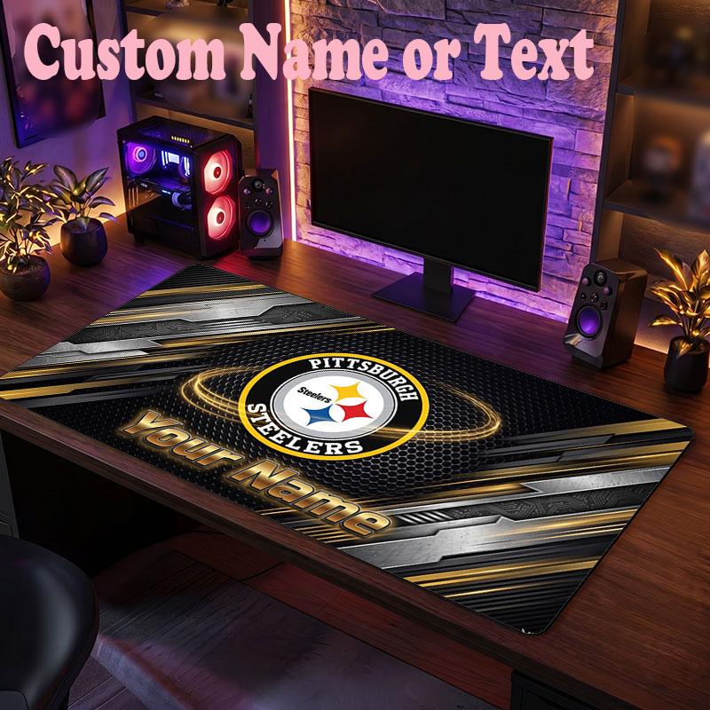 Pittsburgh Steelers Customized Name Text Mouse Pad, Large Desk Mouse Mat Personalized Home Office Present