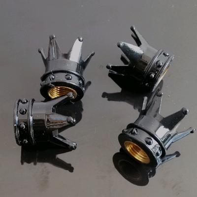 4 Stück Auto Motorrad Rad Reifen Luftventil Schaftabdeckungen Kronenstyling Reifenventilkappen Staubschutz Dekor Nippelkappen Schwarz Außenteile