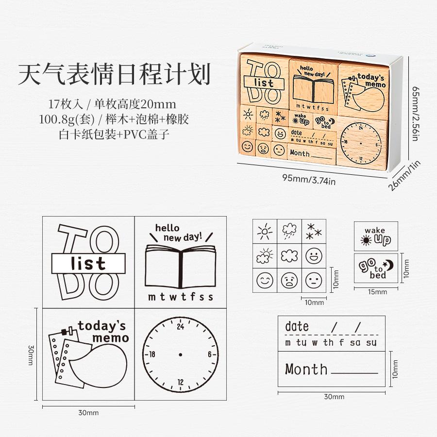 Office School Supplies Wooden Time Seal Set Box Week and Month Digital Handbook Cross Border Date Planning Time Assorted Stamp