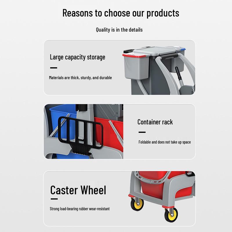 Baiyun AF08191 Multifunction Cleaning Cart with Mop & Wringer Bucket, Storage, and Hotel Service Features