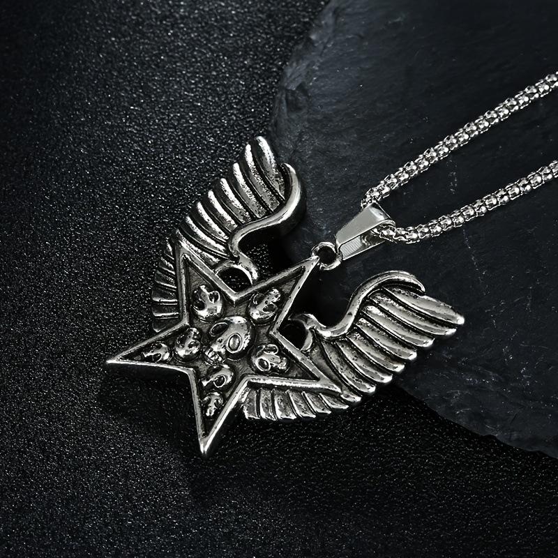 Pentagram Skull Wings Necklace Dark Retro Wings Hip Hop Street