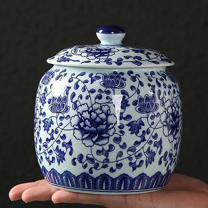 Biscottiera in Porcellana Bianca e Blu Stile Cinese Barattolo Sigillato per Caramelle e Frutta Secca Artigianato Ceramica Barattolo di Stoccaggio Decorazione per la Casa