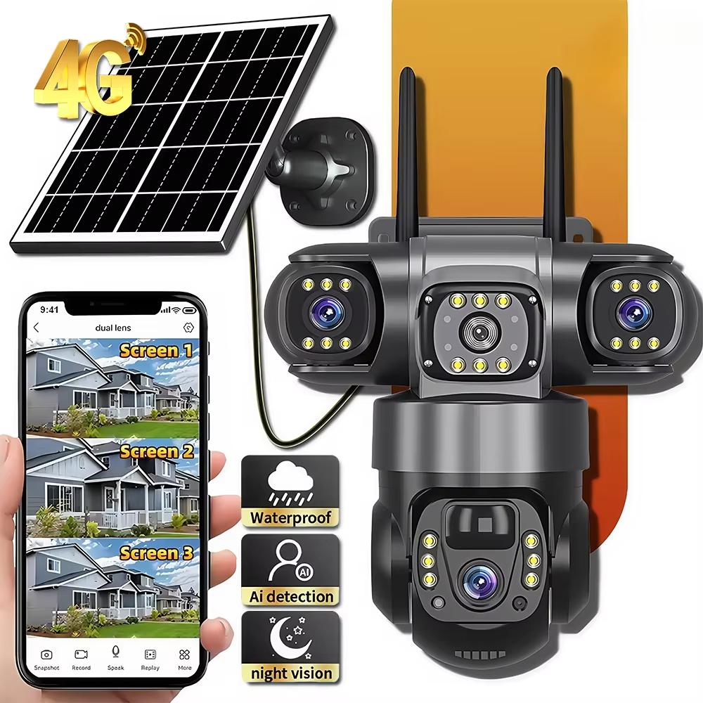 LS VISION V380 Solar 4G Camera Outdoor 12MP 6K Triple Lenses Triple Screens Security Video Monitor Night Vision Waterproof CCTV Cameras