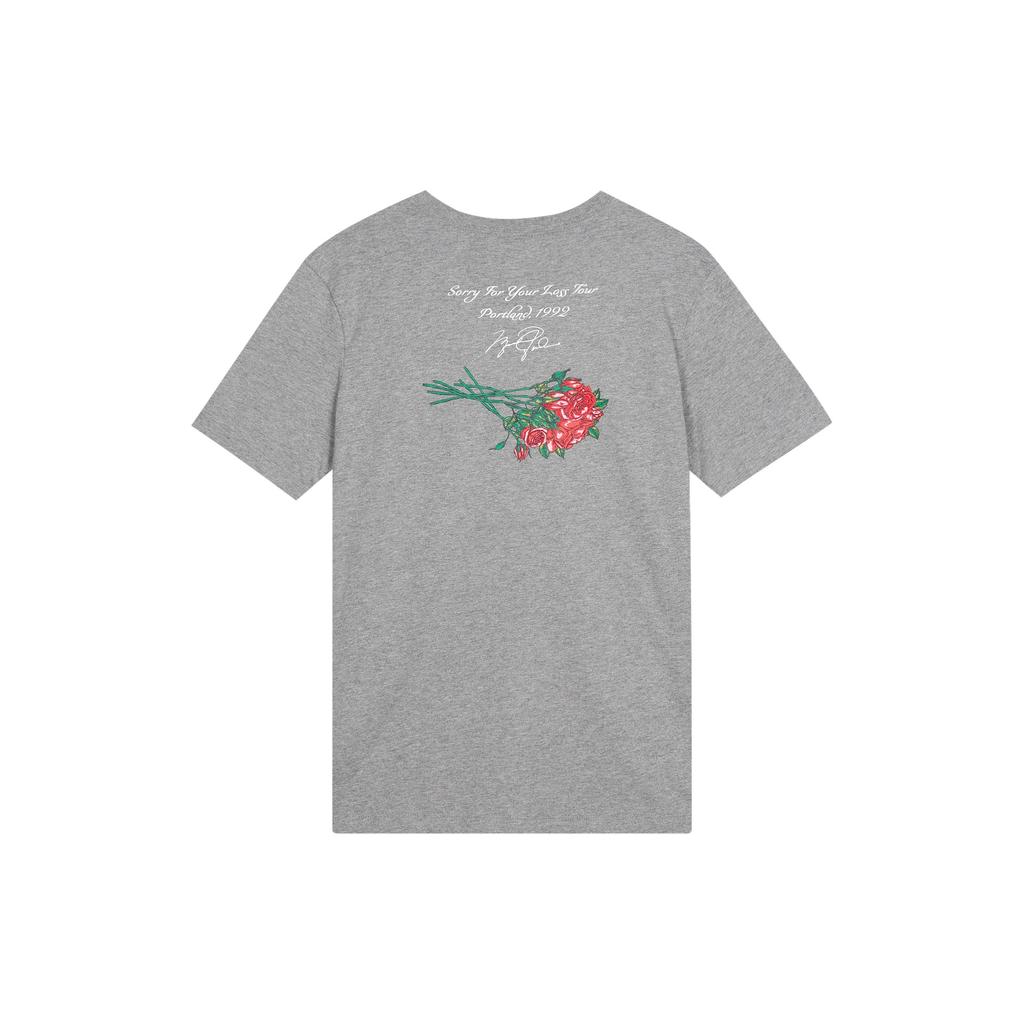 Jordan Hand-Painted Rose and Letter Print Crew Neck Short Sleeve T-Shirt Men Tops Gray DQ7391-091