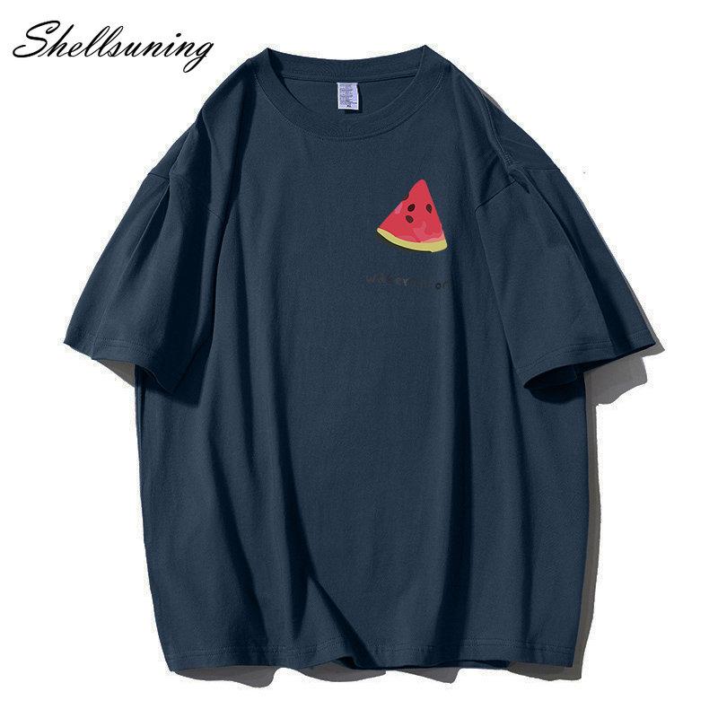 Shellsuning Tricouri casual din bumbac de vară cu decolteu în formă de O Tricouri cu grafic pentru femei drăguț pepene verde pentru femei, simplu, la modă, cu mâneci scurte, topuri fete