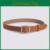 Color Simple Solid Womens Leather Look Belt With Geometric Design Buckle Metal