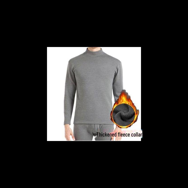 "Men's Plus Size Thermal Underwear Set - Half Turtleneck, Thick Velvet for Winter, Ideal for Middle-Aged and Elderly"