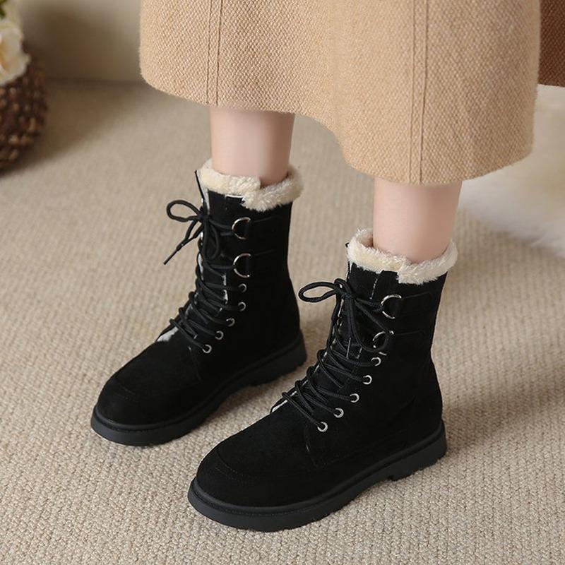 Winter New Thick Bottom Snow Boots for Women Large Size Warm Suede Casual Short Booties Lace Up Plush Cotton comfort Shoes
