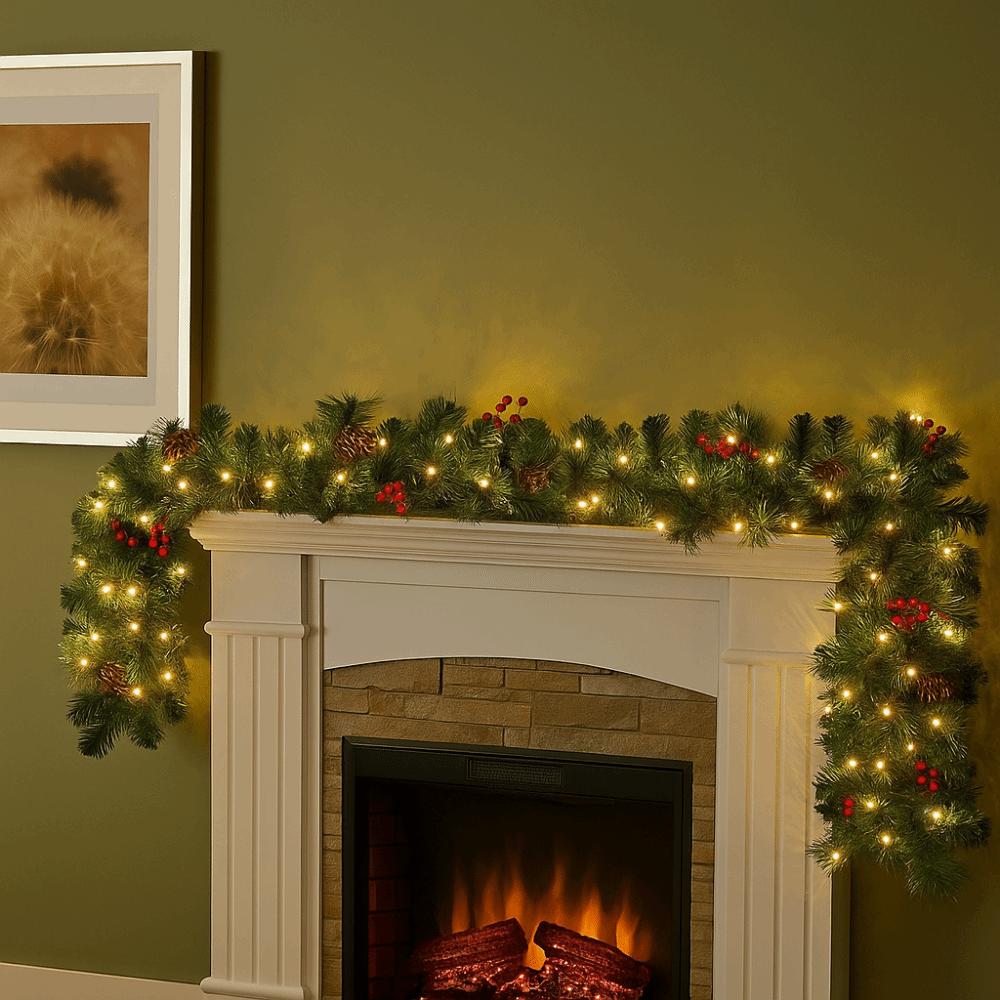 Creative Artificial Pine Tree Decor 1.8/2.7m 30/50 LED Lights Realistic Green Garland Pinecones Durable