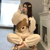 Korean Women's Winter Velvet Pajama Set - Cute Bear Coral Fleece Loungewear