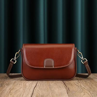 Simple Genuine Leather Crossbody Bags For Women Vintage Soft Natural Real Cowhide Solid Color Shoulder Bags
