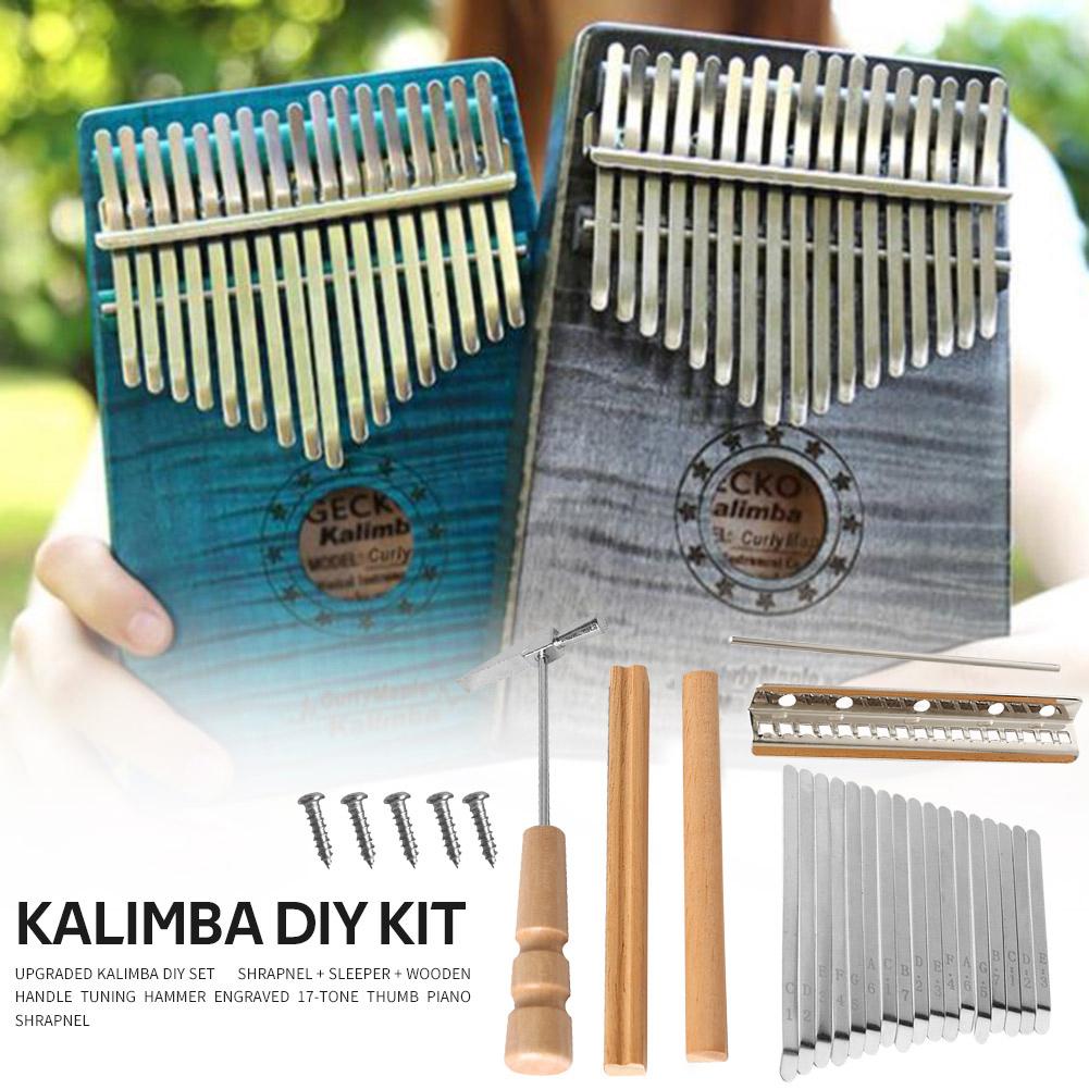Thumb Piano DIY Parts with Keys Kit Musical Enjoyable Instrument Bridge Tuning Hammer Supplies for 17 Keys