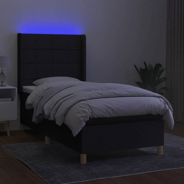 Maison Exclusive - Sommier à lattes de lit matelas et LED Noir 90x200 cm Tissu
