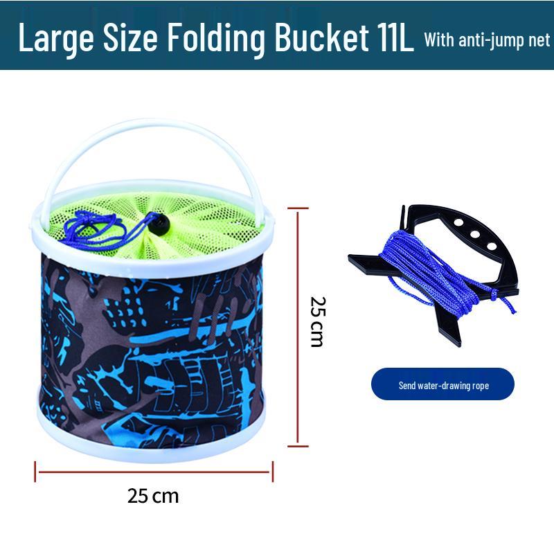 Foldable Fish Bucket with Rope & Anti-jump Net - Multi-functional for Fishing & Fish Protection