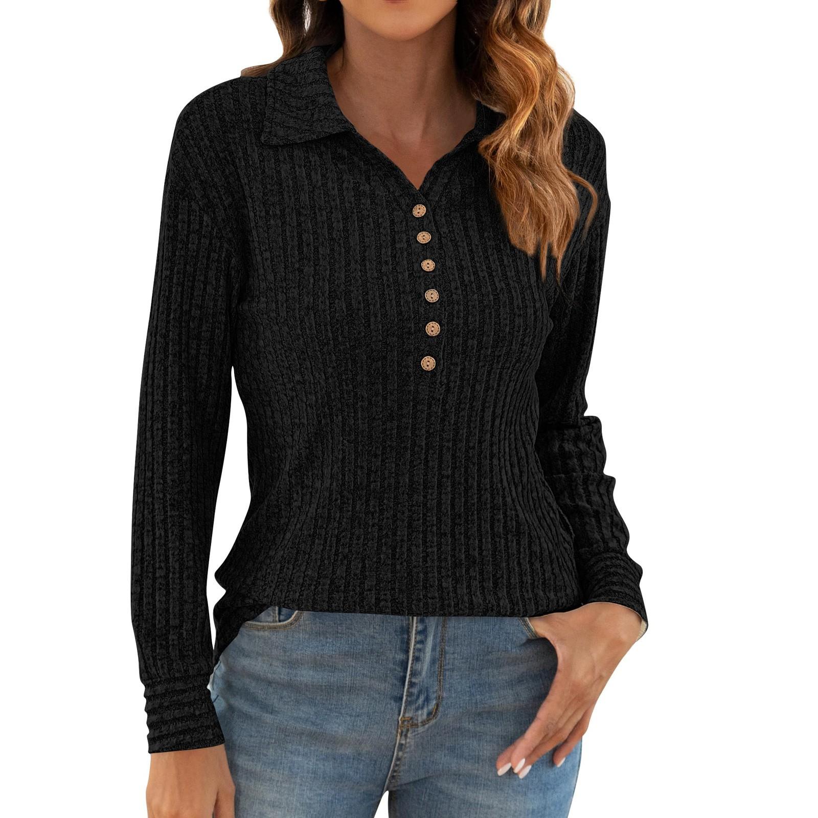 

Женский легкий свитер с длинным рукавом, осенне-зимняя туника с воротником на пуговицах XXXL чёрный