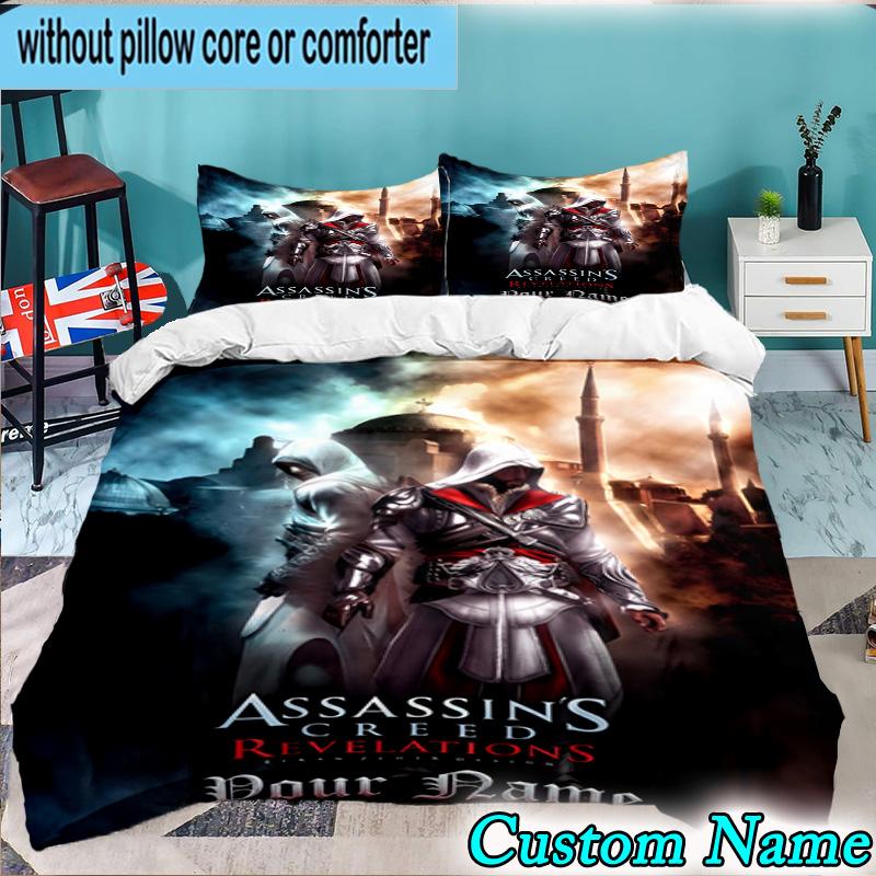 Custom Name Assassin Game 3PCS Bedding Set For Bedroom Dormitory,Including 1pc Duvet Cover And 2pcs Pillowcases Large size Fan gift