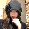 Korean three-dimensional rose flower bag head hat female autumn and winter cold hat warm simple and versatile face small pile hat tide
