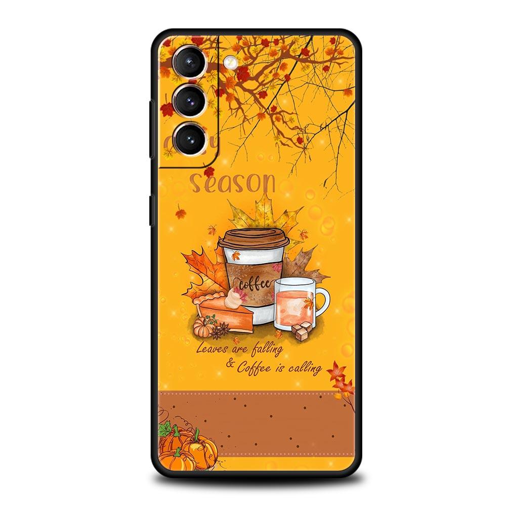 Pumpkin Autumn Leaves Coffee Phone Case for Samsung Galaxy S26 S25 S24 S23 S22 S20 S21 FE Ultra S25 Edge Plus 5G Soft TPU Cover