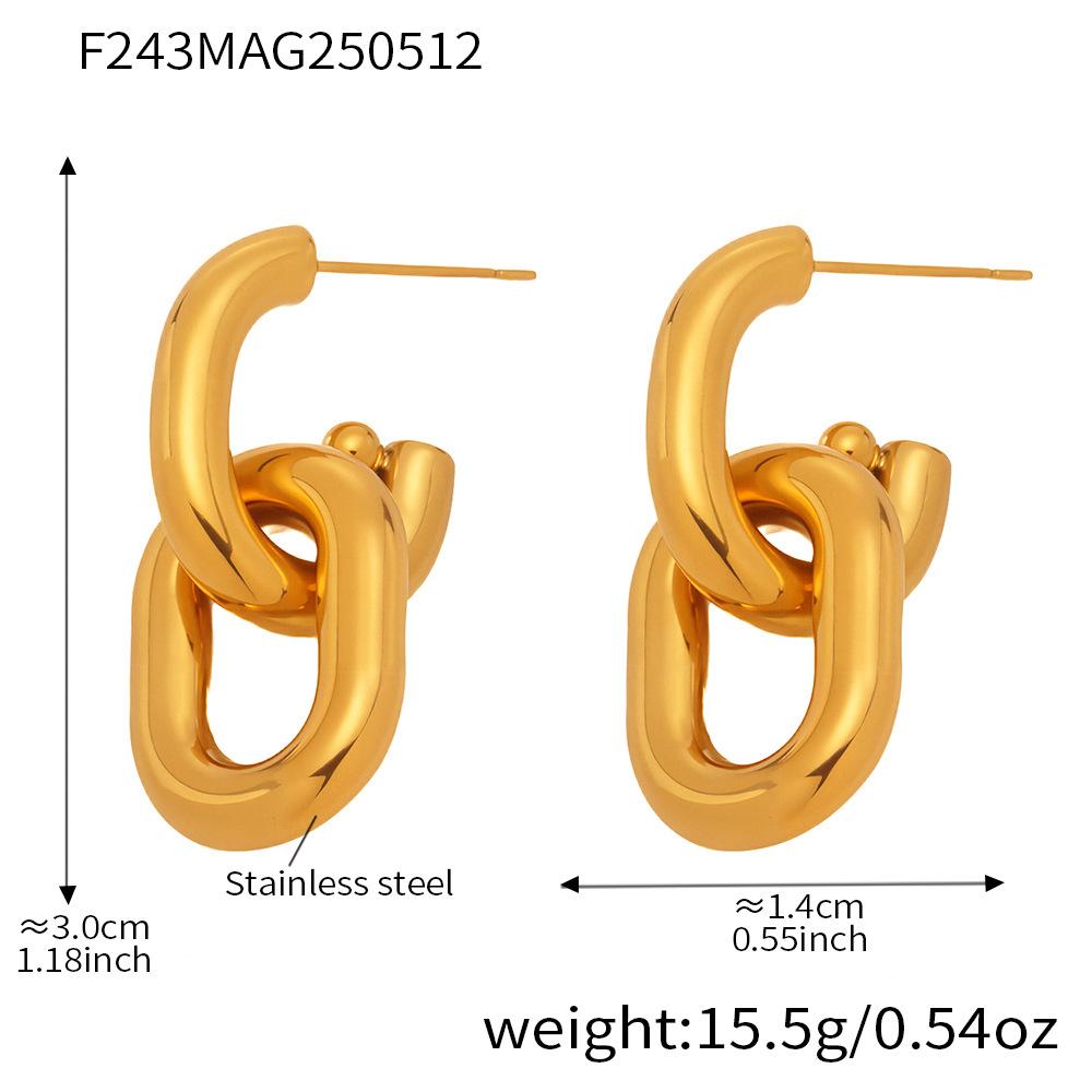 

2026 High Polished Hollow Chain Color Matching Earrings Stylish Simple Plated 18K Real Gold Earrings