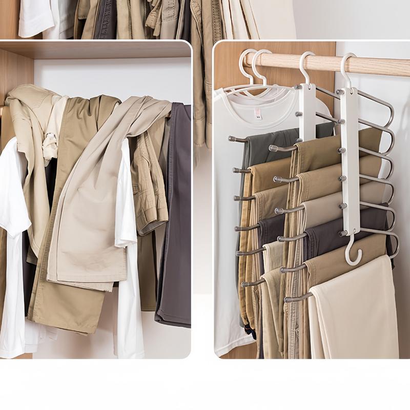 Space Saving Hangers For Pants Anti-Slip 6-Layer Clothes Hanger Closet Organizers And Storage Slacks Jeans Trouser Rack For