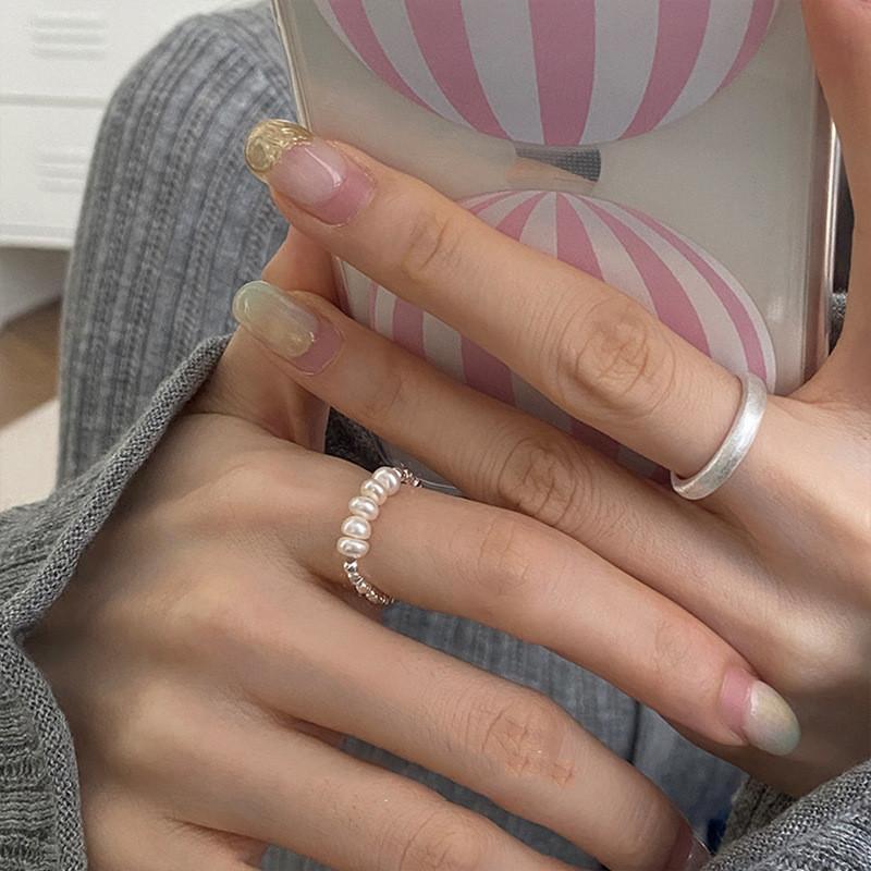 Chic Copper Geometric Design Pearl Silver Ring For Women Perfect For Ins Fashion 2022