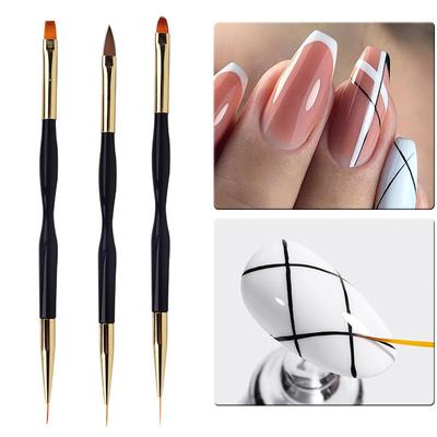 3 Stück Doppelseitige Französische Streifen Pinsel für Maniküre Liner Pinsel 3D Spitzen Ultradünner Linienzeichner Stift UV Gel Malpinsel Nagelkunst