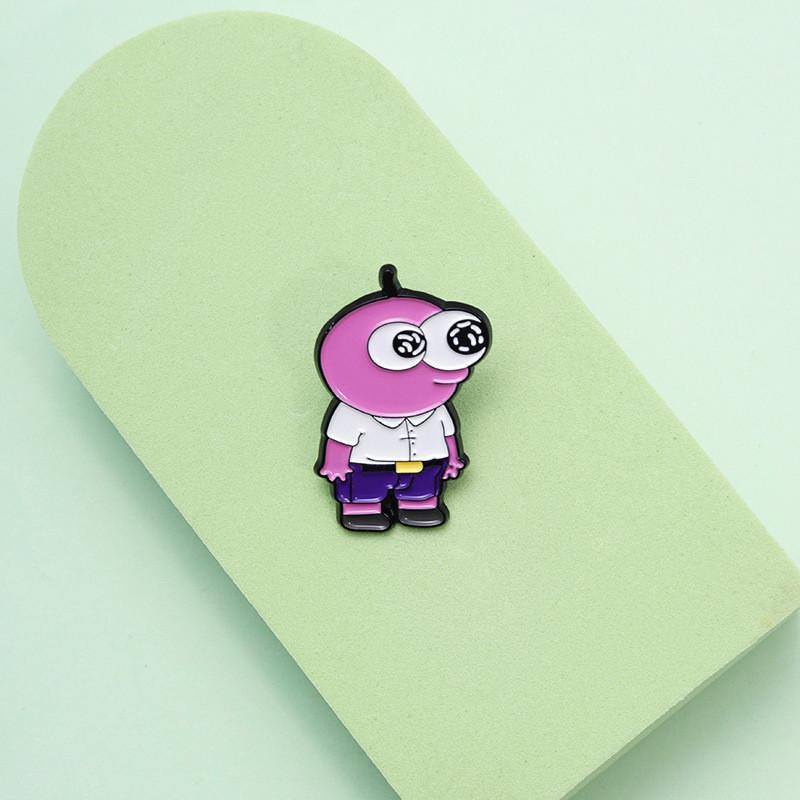 Pink Cartoon Stylish Character Brooch Featuring Big Eyes Fashionable Metal Accessory Pin