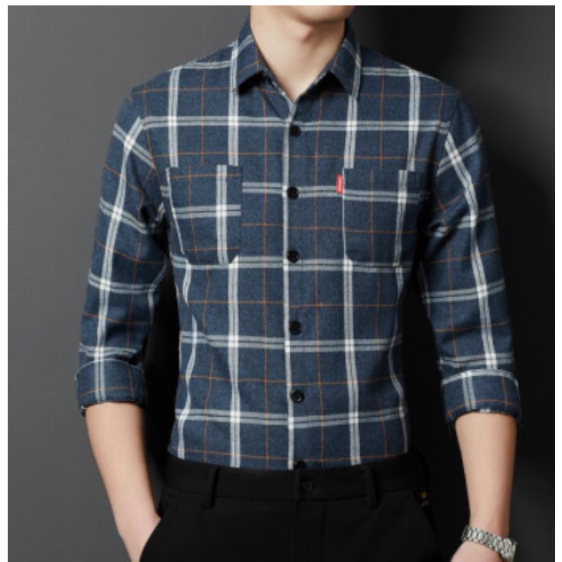 

Чоловіча сорочка в клітинку в корейському стилі, модна повсякденна сорочка з довгими рукавами, чоловіча сорочка M