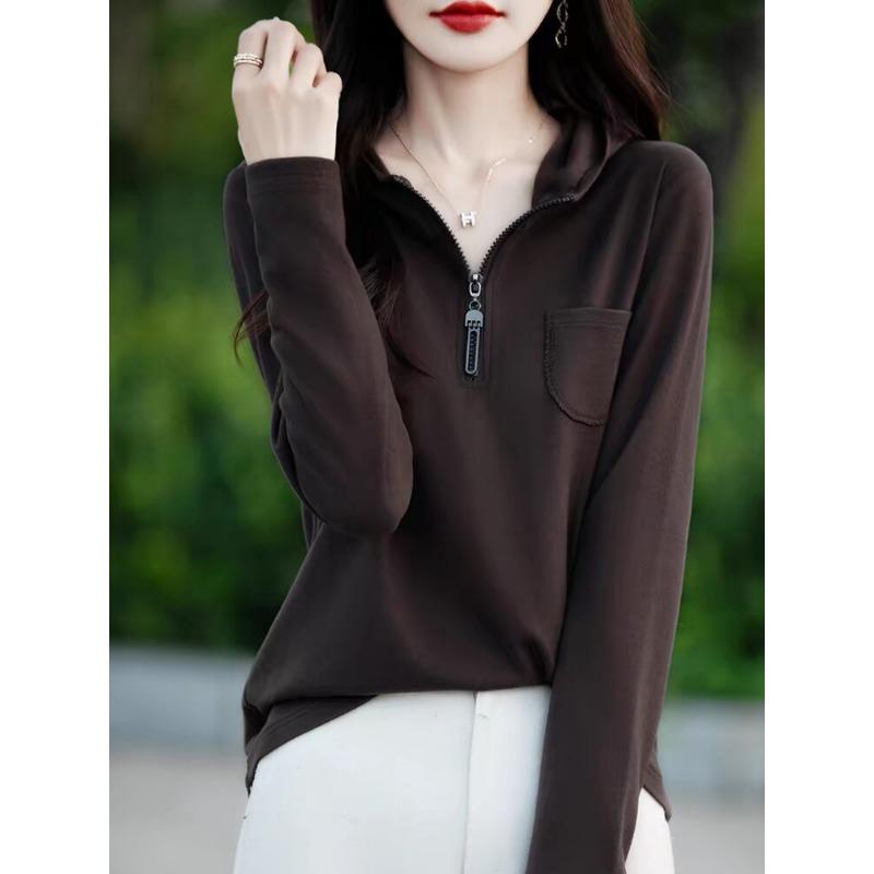 Hooded Base Blouse for Women Long-sleeved Sweater Comfortable Fit and Slim Half Zipper Leisure Sweater Jacket Hoodie
