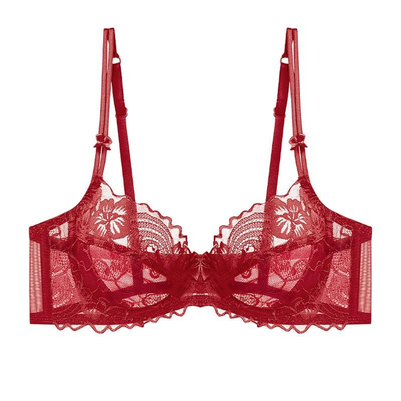 French underwear women's summer sexy ultra-thin see-through lace underwear big chest small anti-sagging soft steel ring bra cover