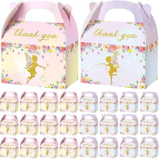 TaoBary 24 Pcs Floral Fairy Treat Boxes Floral Fairy Garden Goodie Party Favor Butterfly Theme Gift Boxes for Girl Birthday Baby Shower Party