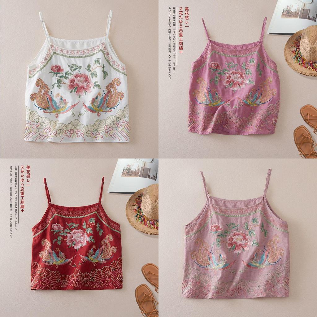 Cotton Linen Embroidered Vintage Sleeveless Tank Top For Women Summer Casual Wear