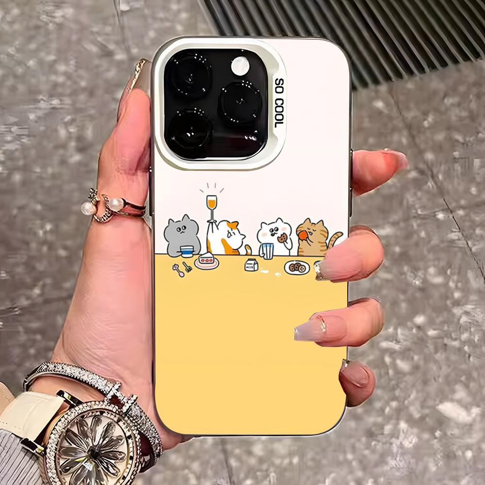 Cute Cartoon Cats And Dogs Phone Case For IPhone 17 Pro Max 16 15 14 13 11 12 Mini Xs Xr 8 Plus Se Color Silver Cover