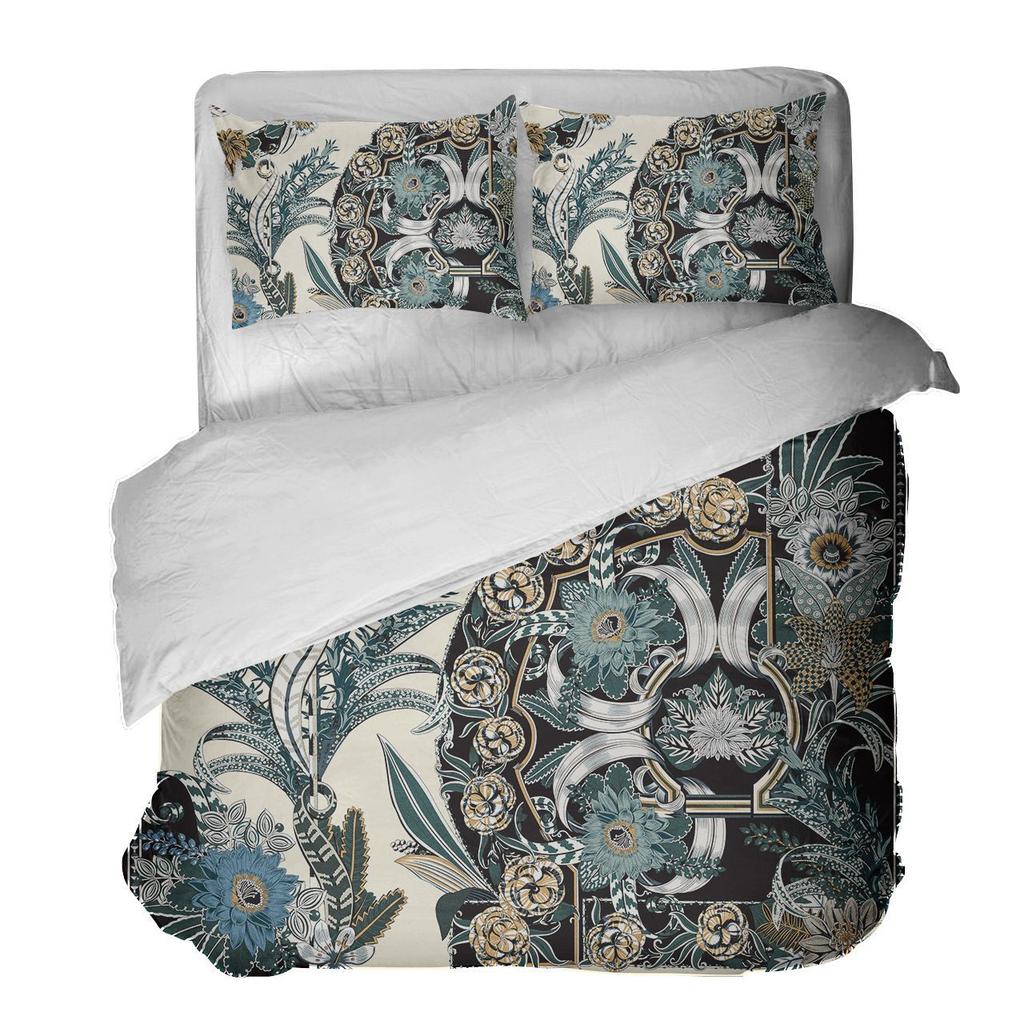 3D Printing Three-Piece Flower Set With Bear Retro Student Dormitory Bed Sheet Three-Piece Bedding Printing