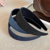 Retro Denim Blue Wide Headband Women High Cranial Top Face Washing Anti Slip Hair Hoop Daily Hair Accessories