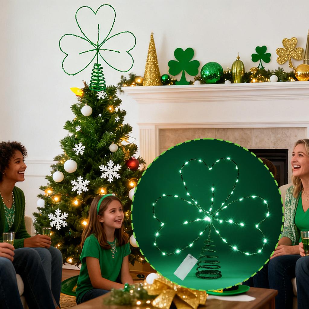 St. Patrick's Day Glowing Tree Top Decoration, 5 Meter Green Light Line, Irish Day Desktop Ornament For Festive Atmosphere (without Batteries).