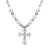 Crystal Cross Necklace for Women Girls, Big Pearl Stainless Steel Beads Necklace Choker, Cool Punk Cross Pendant Bling Chain Jewellery Gifts - Silver
