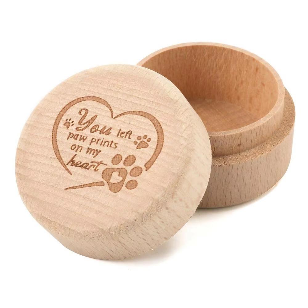 

Portable Wooden Pet Hair Keepsake Box Custom Design Small Size Memorial Urn Paw Print Pet Hair Memorial Box Hair Storage